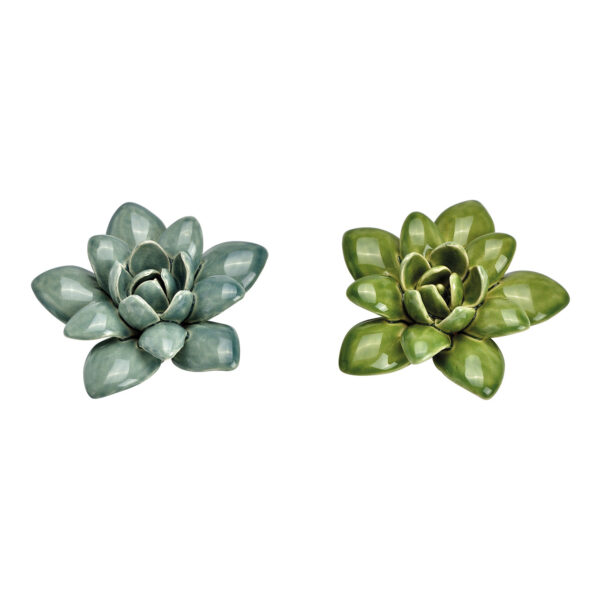 Flor de cerámica verde, 2 surtido, (An./Al./Pr.) 10x4x10cm