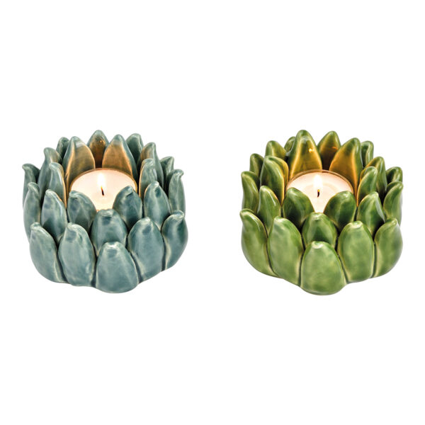 Portavelas de cerámica verde Lotus, 2 compartimentos, (ancho/alto/profundidad) 10 x 7 x 10 cm