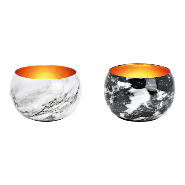 Lámpara de viento con aspecto de mármol, de metal, negra y blanca, 2 compartimentos, (an./al./pr.) 8 x 5 x 8 cm