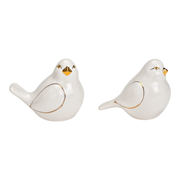 Pájaro de cerámica dorado y blanco, surtido doble (ancho/alto/profundidad) 9 x 8 x 6 cm