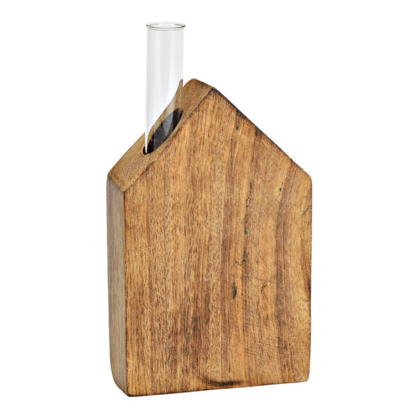 Casa con jarrón de cristal de madera de mango natural (An./Al./Pr.) 9x18x3cm