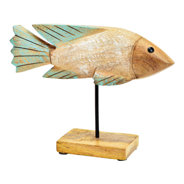 Pez de madera de mango natural, verde (An./Al./Pr.) 23x17x7cm