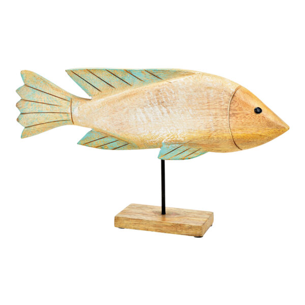 Pez de madera de mango natural, verde (An./Al./Pr.) 40x22x7cm