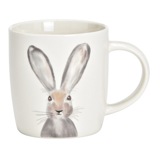 Taza de porcelana blanca con decoración de conejo (An./Al./Pr.) 12x9x9cm 350ml