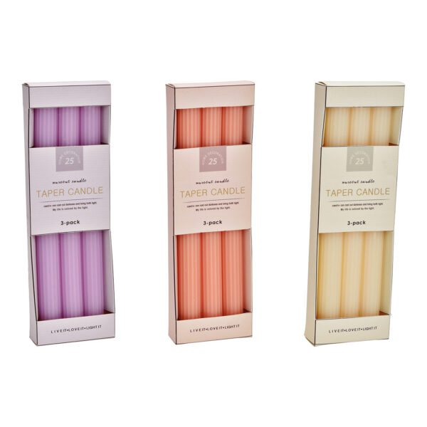 Juego de 3 velas en barra, hechas de cera triple, (An./Al./Pr.) 2x25x2cm