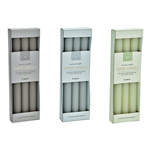 Juego de 3 velas en barra, hechas de cera triple, (An./Al./Pr.) 2x25x2cm