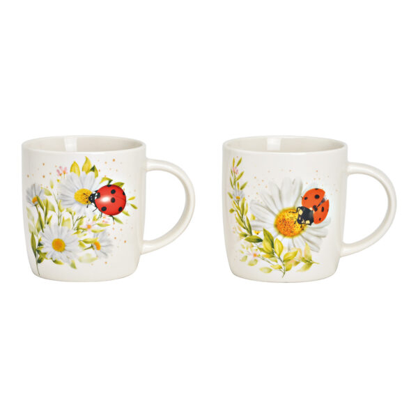 Taza de porcelana blanca con decoración de mariquita, 2 compartimentos, (ancho/alto/fondo) 12 x 9 x 9 cm, 350 ml