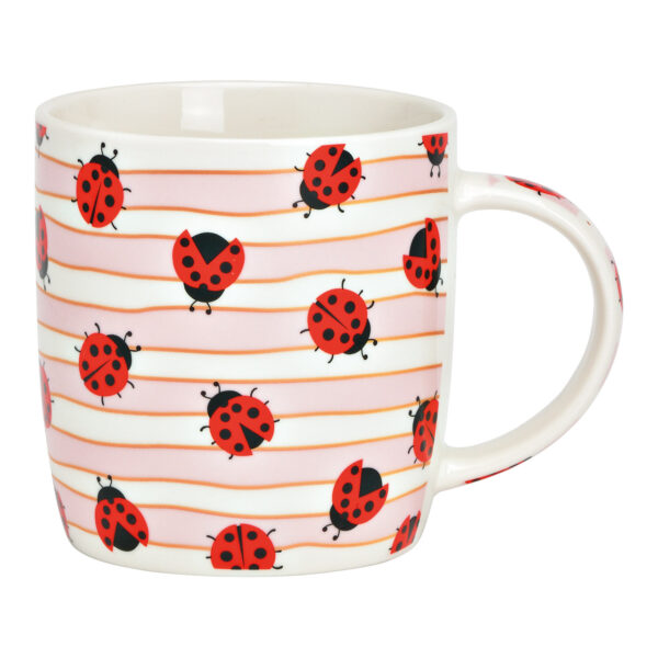 Taza de porcelana blanca con decoración de mariquita, 2 compartimentos, (ancho/alto/fondo) 12 x 9 x 9 cm, 350 ml