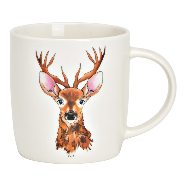 Taza de porcelana blanca con decoración de ciervos (An./Al./Pr.) 12x9x9cm 350ml