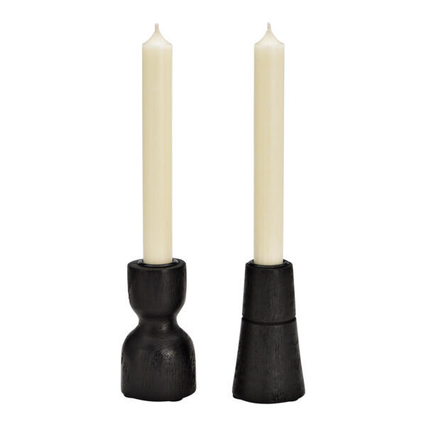 Candelabro de madera de mango negro, doble vela, (An./Al./Pr.) 6 x 10 x 6 cm