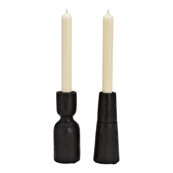 Candelabro de madera de mango negro, doble vela, (An./Al./Pr.) 6 x 15 x 6 cm