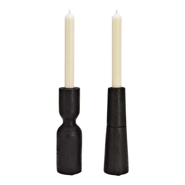 Candelabro de madera de mango negro, doble vela, (An./Al./Pr.) 6 x 20 x 6 cm
