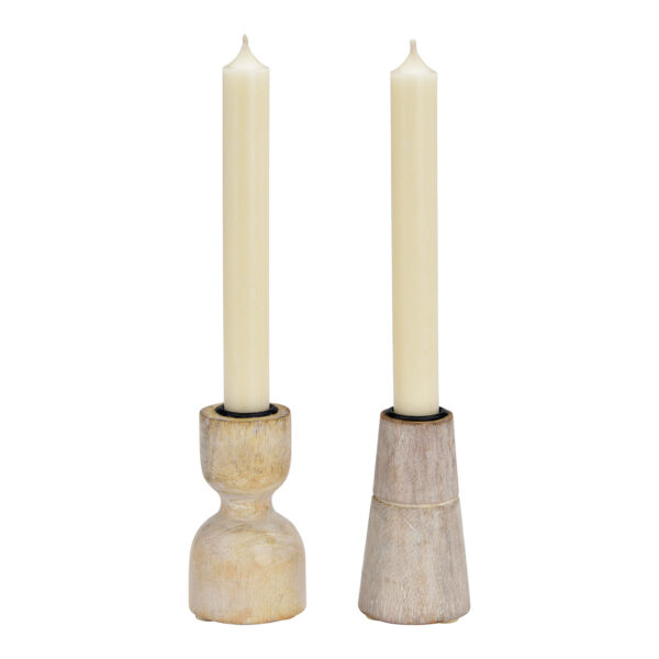 Candelabro de madera de mango blanco, doble vela, (An./Al./Pr.) 6 x 10 x 6 cm
