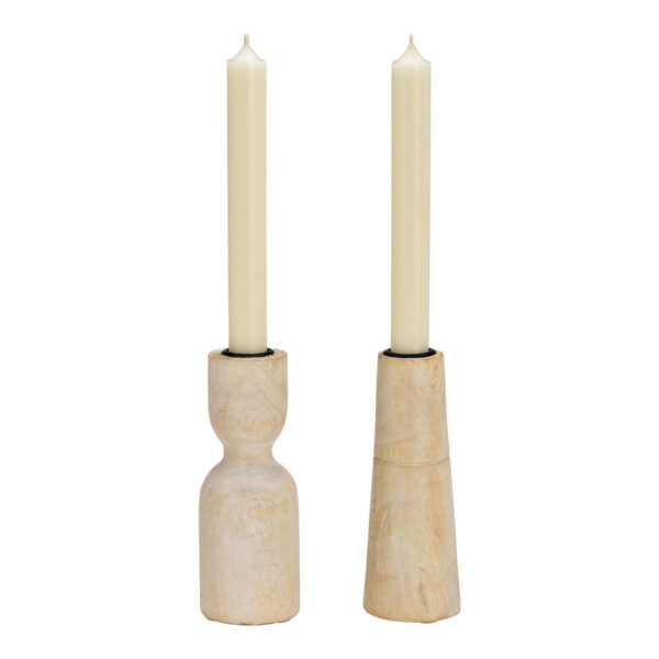 Candelabro de madera de mango, blanco, doble cuerpo, (ancho/alto/profundidad) 6 x 15 x 6 cm