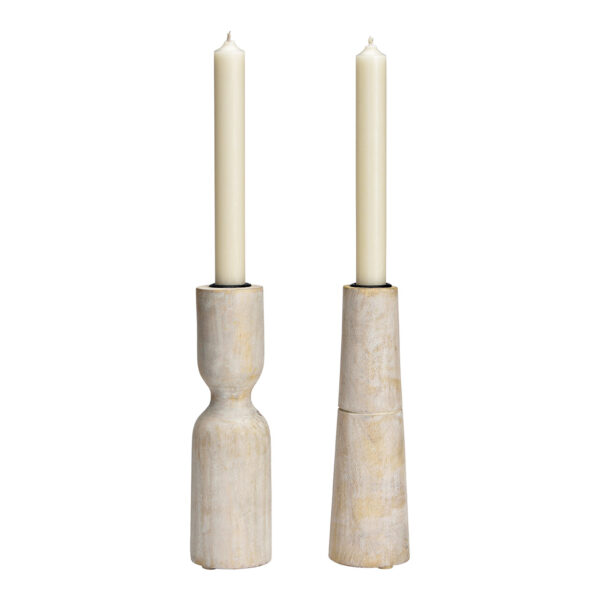 Candelabro de madera de mango blanco, doble vela, (An./Al./Pr.) 6x20x6cm