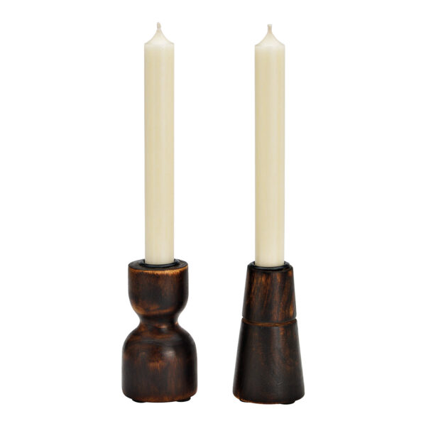 Candelabro de madera de mango marrón, doble vela, (ancho/alto/profundidad) 6 x 15 x 6 cm