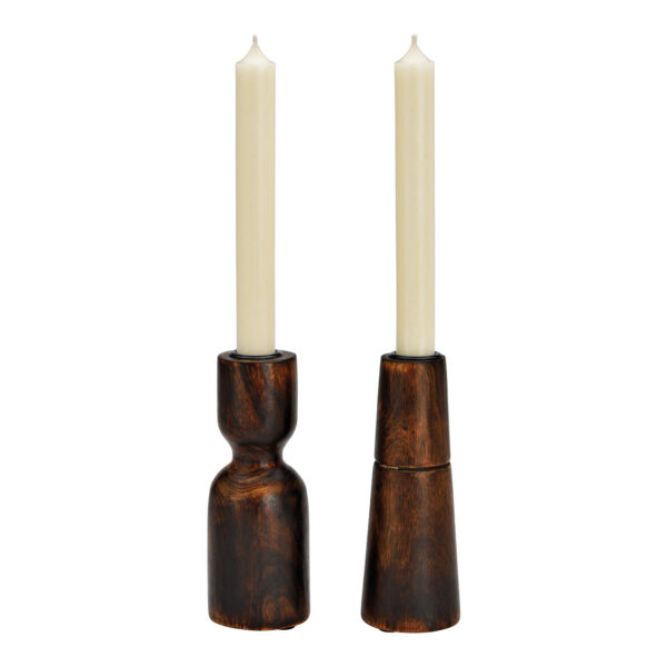 Candelabro de madera de mango marrón, doble vela, (ancho/alto/profundidad) 6 x 15 x 6 cm