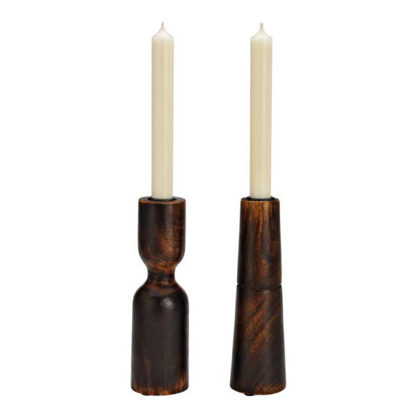 Candelabro de madera de mango marrón, doble vela, (ancho/alto/profundidad) 6 x 20 x 6 cm