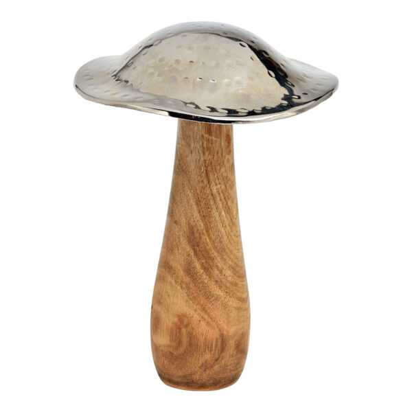 Hongo madera de mango / metal natural (An./Al./Pr.) 13x22x13cm
