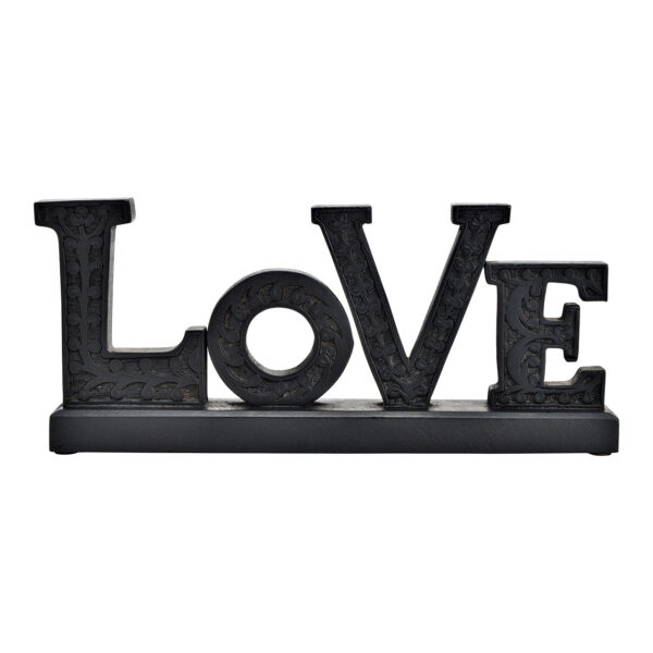 Letrero de madera de mango Love, color negro (ancho x alto x profundidad) 36 x 15 x 6 cm