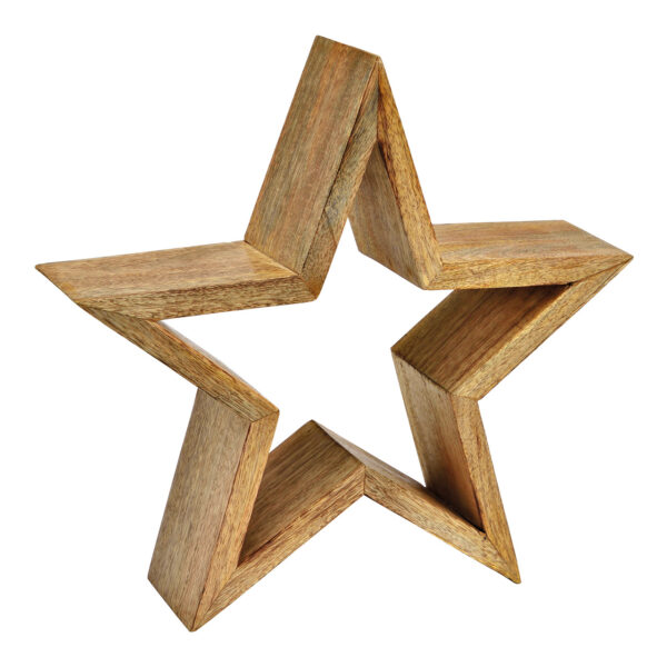 Estrella de madera de mango natural (An./Al./Pr.) 34x33x9cm