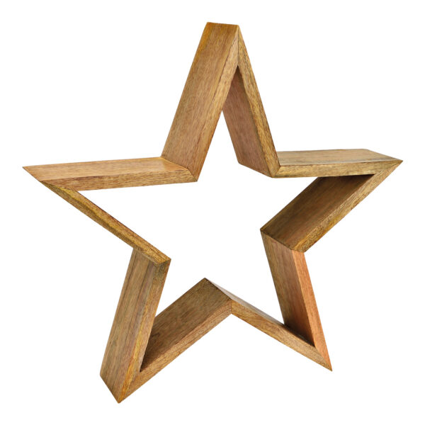 Estrella de madera de mango natural (An./Al./Pr.) 49x46x10cm