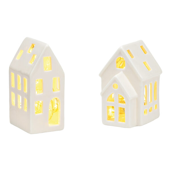 Casa de cerámica blanca de 2 cuerpos, (An./Al./Pr.) 6x11x4cm 8x10x6cm