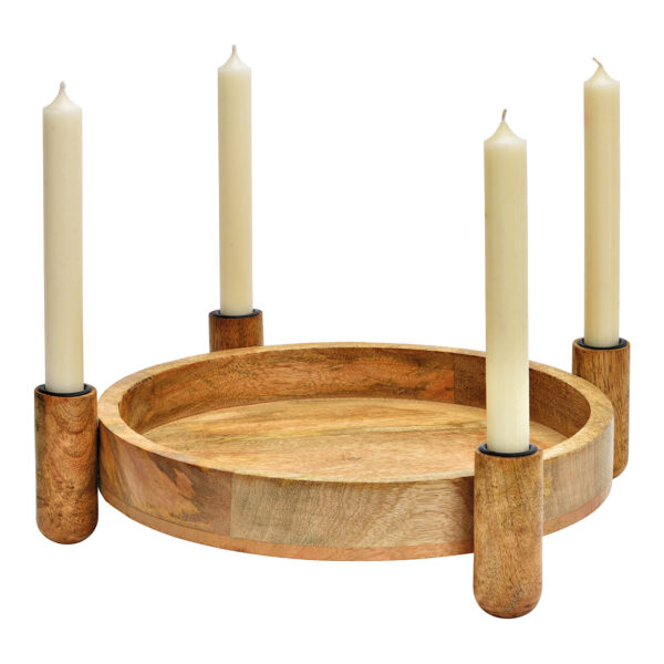 Arreglo de Adviento, corona de Adviento, portavelas de madera de mango natural (ancho/alto/profundidad) 37x9x37cm