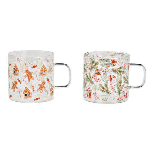 Taza con decoración navideña de cristal transparente de 2 hojas, (An/Al/Pr) 13x9x9cm 450ml