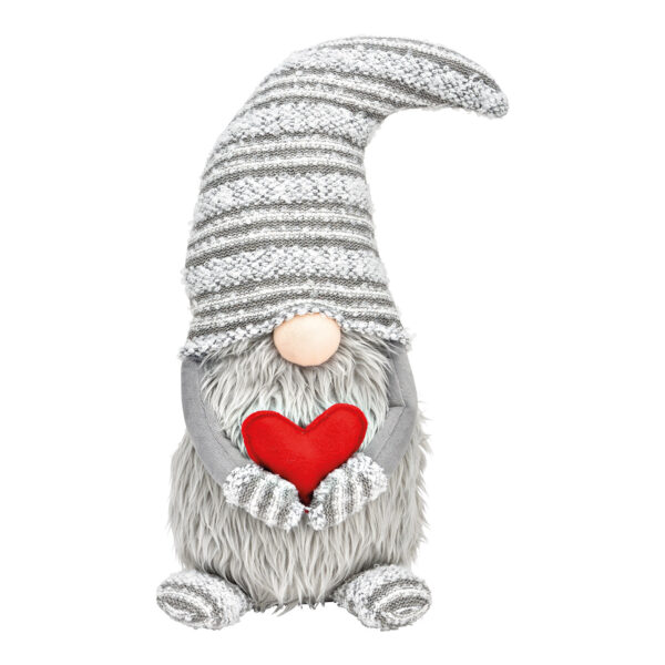 Gnomo con corazón de textil gris (An./Al./Pr.) 22x40x16cm