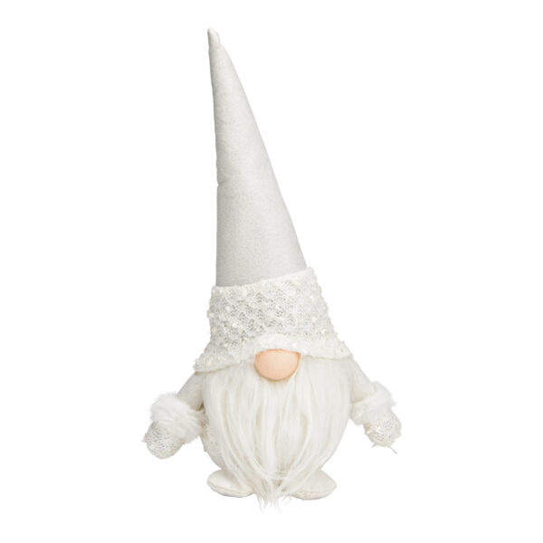 Gnomo de tela gris, blanco, doble cara, (ancho/alto/profundidad) 19 x 32 x 13 cm