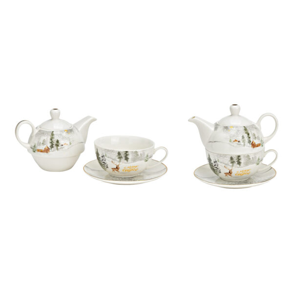 Juego de tetera con decoración de ciervos de Winterwald, Merry Christmas, juego de 3, de porcelana blanca, dorada (an./al./pr.) 17 x 15 x 15 cm 200/450 ml
