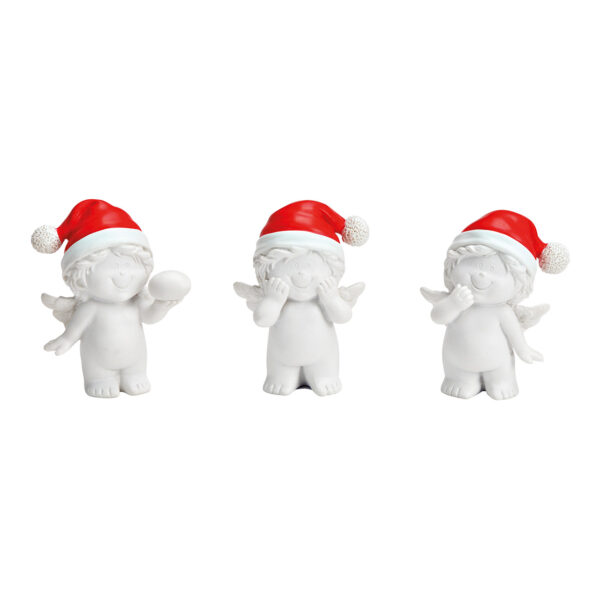 Ángel con gorro navideño de poli blanco, 3 surtido, (An./Al./Pr.) 5x7x4cm