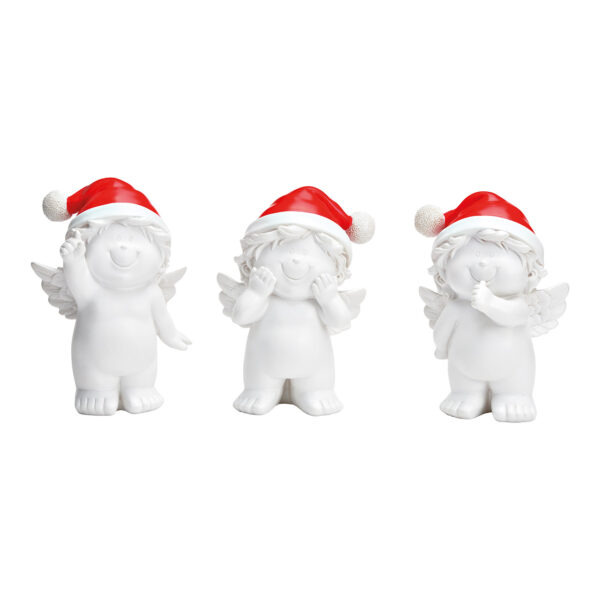 Ángel con gorro navideño de poli blanco, 3 surtido, (An./Al./Pr.) 12 x 16 x 8 cm
