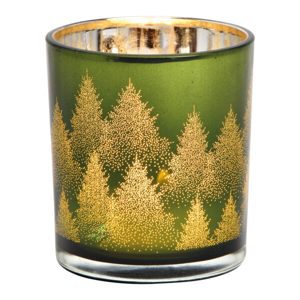 Decoración de bosque invernal con luz de viento de cristal verde (ancho/alto/profundidad) 7x8x7cm