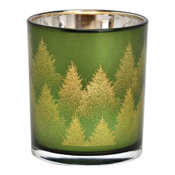 Decoración de bosque invernal con luz de viento de cristal verde (ancho/alto/profundidad) 9 x 10 x 9 cm