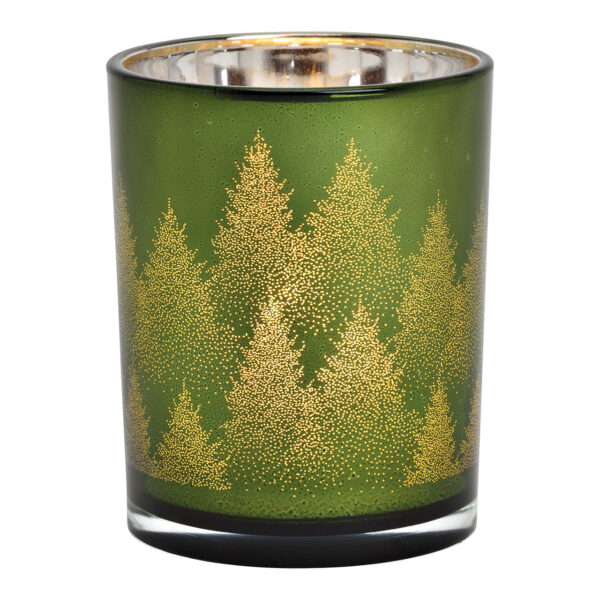 Decoración de bosque invernal con luz de viento de cristal verde (ancho/alto/profundidad) 10 x 12 x 10 cm