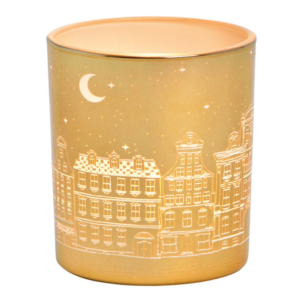 Decoración de casas adosadas con luz de viento en cristal dorado (ancho/alto/profundidad) 7 x 8 x 7 cm