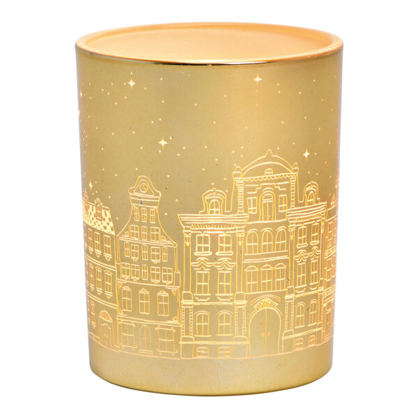 Decoración de casas adosadas con luz de viento en cristal dorado (ancho/alto/profundidad) 10 x 12 x 10 cm