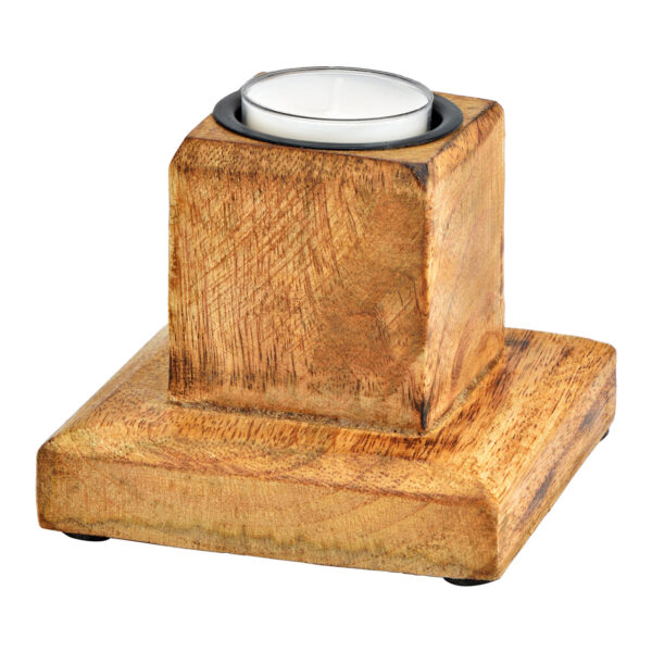 Portavelas de madera de mango natural (An./Al./Pr.) 9x9x9cm