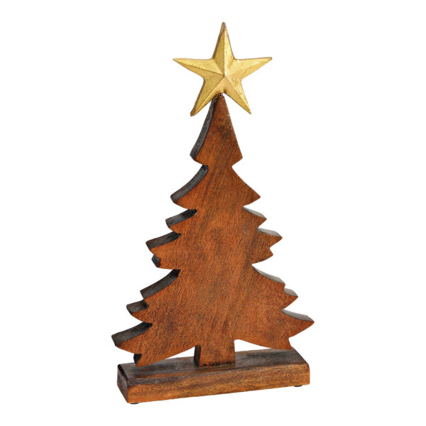 Árbol de Navidad de madera de mango marrón (An./Al./Pr.) 23x43x6cm
