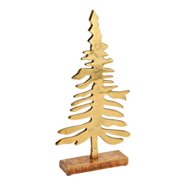 Árbol de Navidad sobre base de madera de mango metal dorado champán (An./Al./Pr.) 20x40x6cm