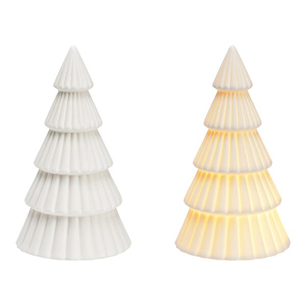 Abeto con luz a pilas 3xLR44 de porcelana blanca (An./Al./Pr.) 9x16x9cm