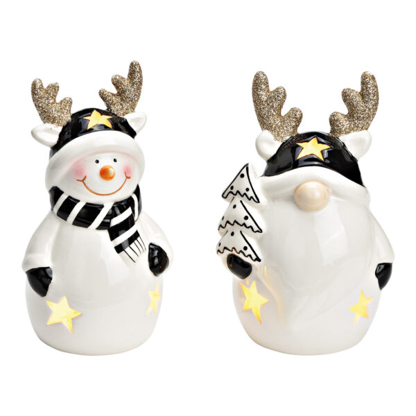 Papá Noel, muñeco de nieve con LED de cerámica negro/blanco 2 surtido, (An/Al/Pr) 8x12x7cm