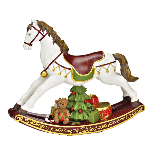 Caballo balancín de poliéster de colores (ancho, alto y profundidad) 30 x 25 x 8 cm