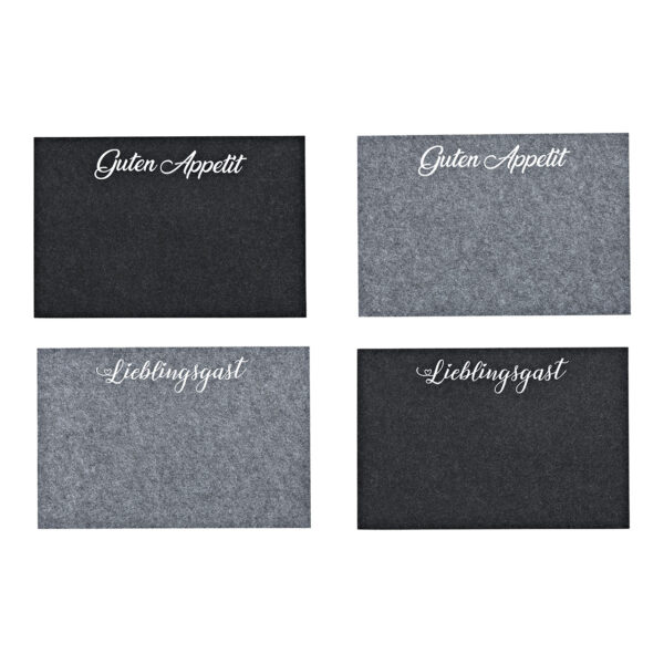 Mantel individual con texto, Lieblingsgast, Guten Appetit, de fieltro gris, 4 surtido, (ancho/alto) 45x30cm