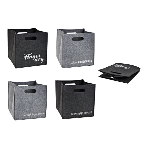 Caja de almacenaje con frases de fieltro gris, 4 compartimentos, (An./Al./Pr.) 28x28x28cm