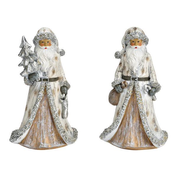 Papá Noel de poli plata, doble cara, (An./Al./Pr.) 10 x 16 x 4 cm