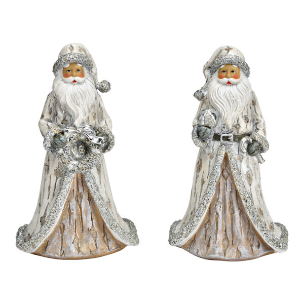 Papá Noel de poli plata, doble cara, (An./Al./Pr.) 13 x 23 x 10 cm
