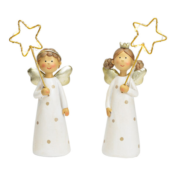 Ángel con estrella LED de poli oro de 2 surtido, (An/Al/Pr) 6x19x4cm